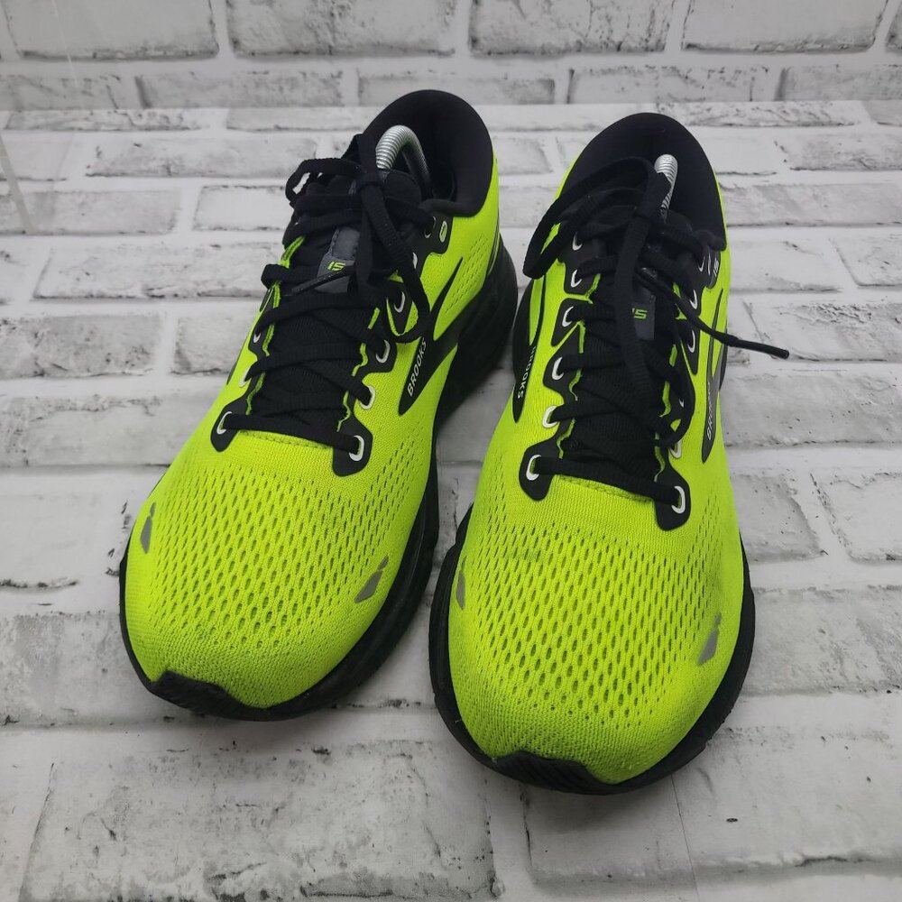 Brooks Ghost 15 Running Shoes Sneakers Neon Yellow Black Men's Size 10.5 - Picture 4 of 8
